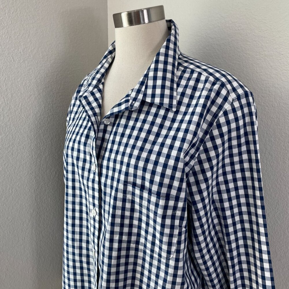 LL Bean Womens Plus 2X Wrinkle Free Blue Gingham Button Up Shirt Long Sleeve Top - Picture 2 of 7
